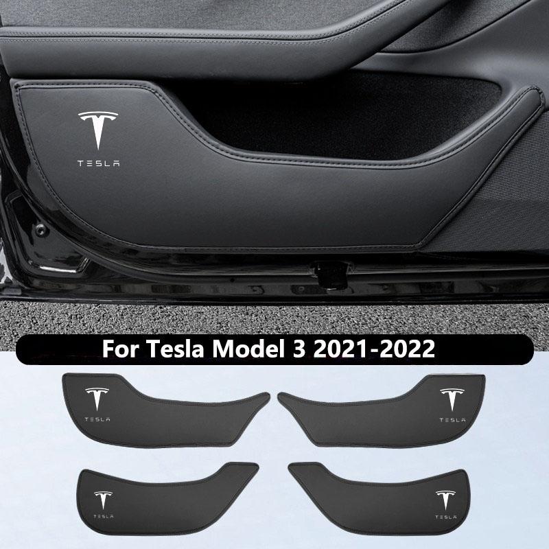 Pads Anti-Coup de Pied pour Portes de Voiture Pour Tesla Model Y Juniper / 3 Highland Panneau de Porte Latérale en Cuir Protecteur Anti-Salissure Décoration de Voiture