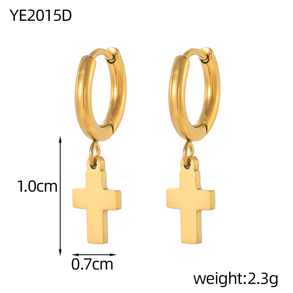 CARLIDANA Gold Plated Punk Style Cross Pendant Earrings Hip Hop Stainless Steel Hoop Earrings for Women Huggie Style-for Gift