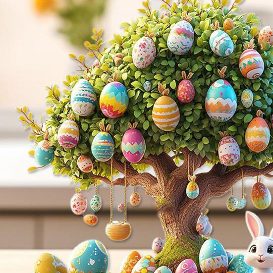 2D Flat Easter Egg Tabletop Sign Acrylic Colorful Easter Egg Tree Desktop Ornament for Spring Party Home Decor