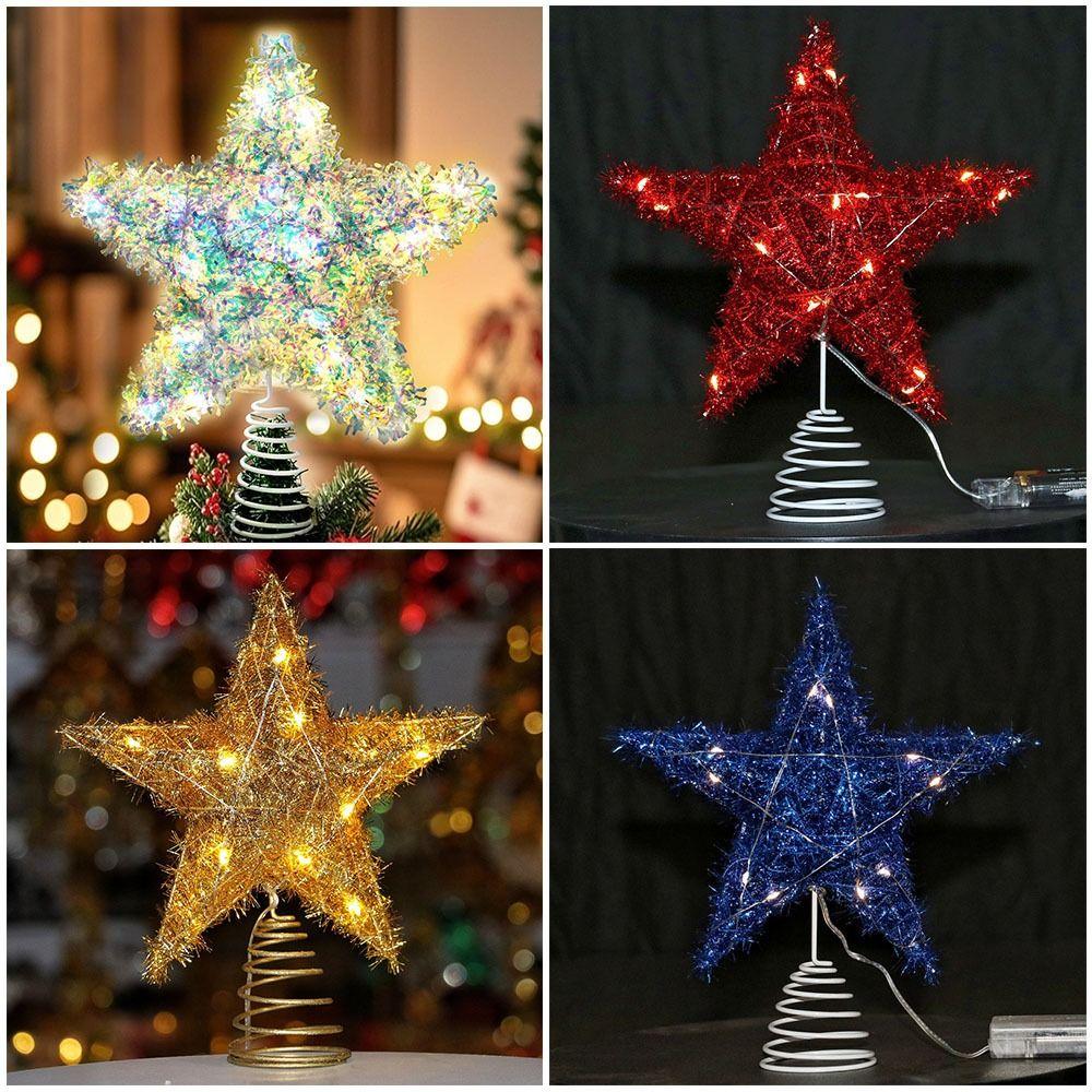 Hollow Xmas Tree Ornament 3D Glitter Star Glowing Tree Topper Creative Christmas Trees Topper