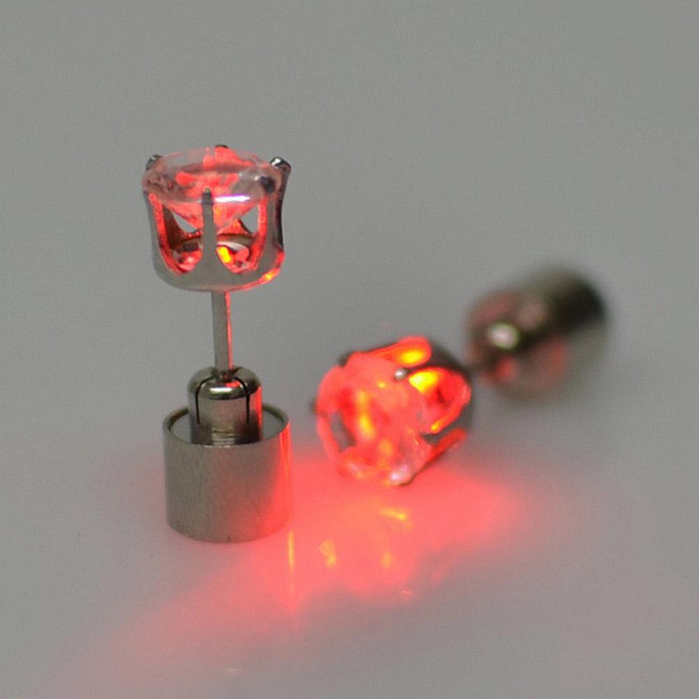 Colorful LED Luminous Studs Square Zircon Earrings Men Women Bar Rave Wedding Party Ear Stud Jewelry Glowing Earring