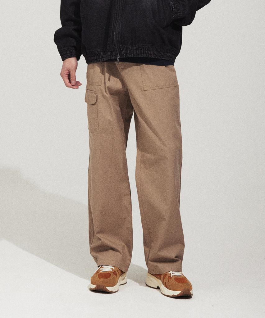 WACKY WILLY Straight Cotton Fatigue Elastic Pants Beige