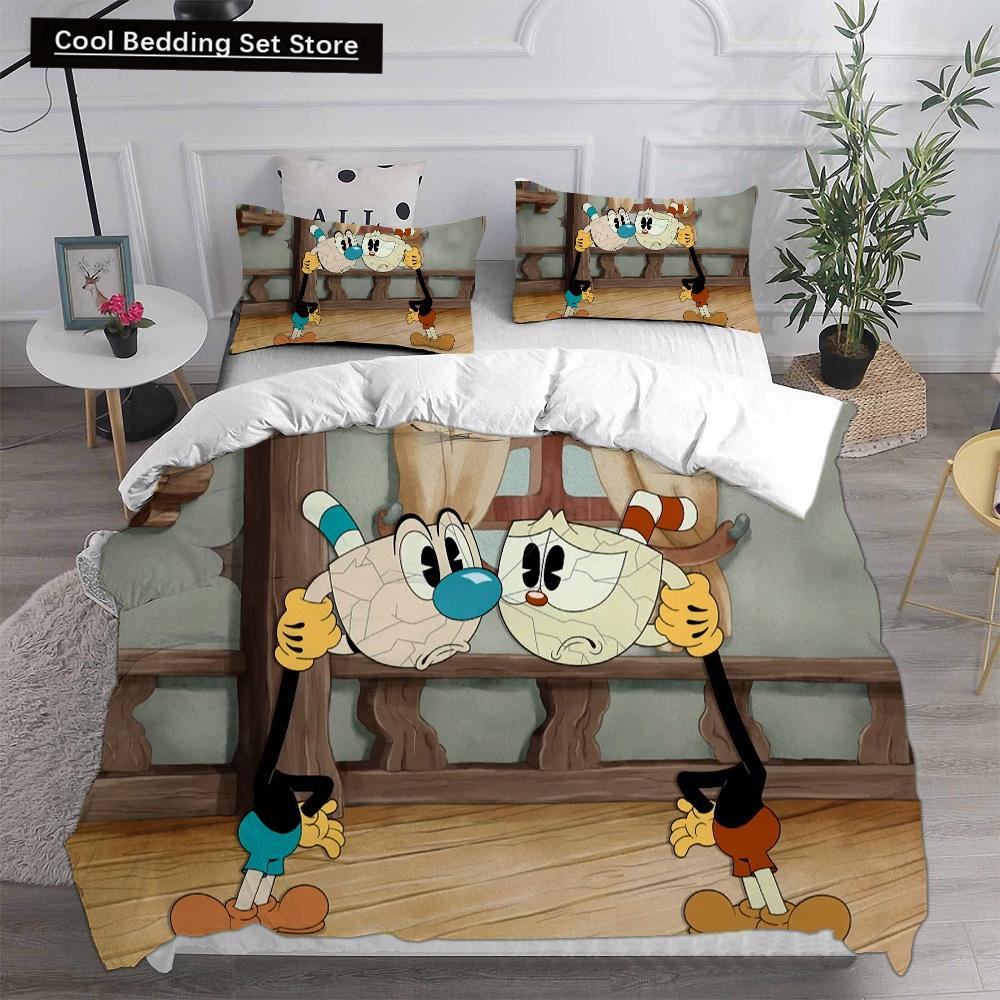 New 3D Print Game Cartoon Cuphead Bedding Sets Comforter Quilt Bed Cover Duvet Cover Pillow Case 2-3 Pieces Sets Kids Adult Size