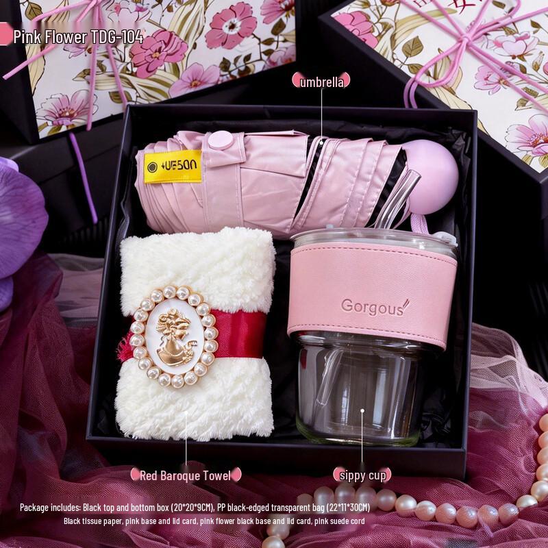 Pink Floral Glassware Gift Set