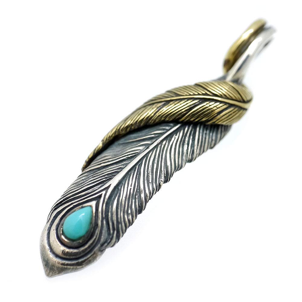 

Silver 925 Feather Pendant Top A1 Turquoise Right Turn [Silver One] Men s