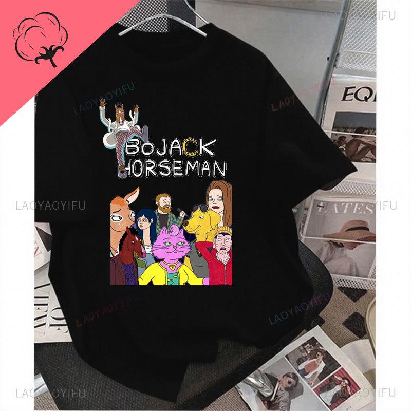 T-Shirts Bojack HorseUnisex T-Shirt Lässig Lustig Niedlich 100% Baumwolle Kurzarm Y2k Kleidung Unisex Unisex Bedrucktes T-Shirt Grafik-T-Shirts