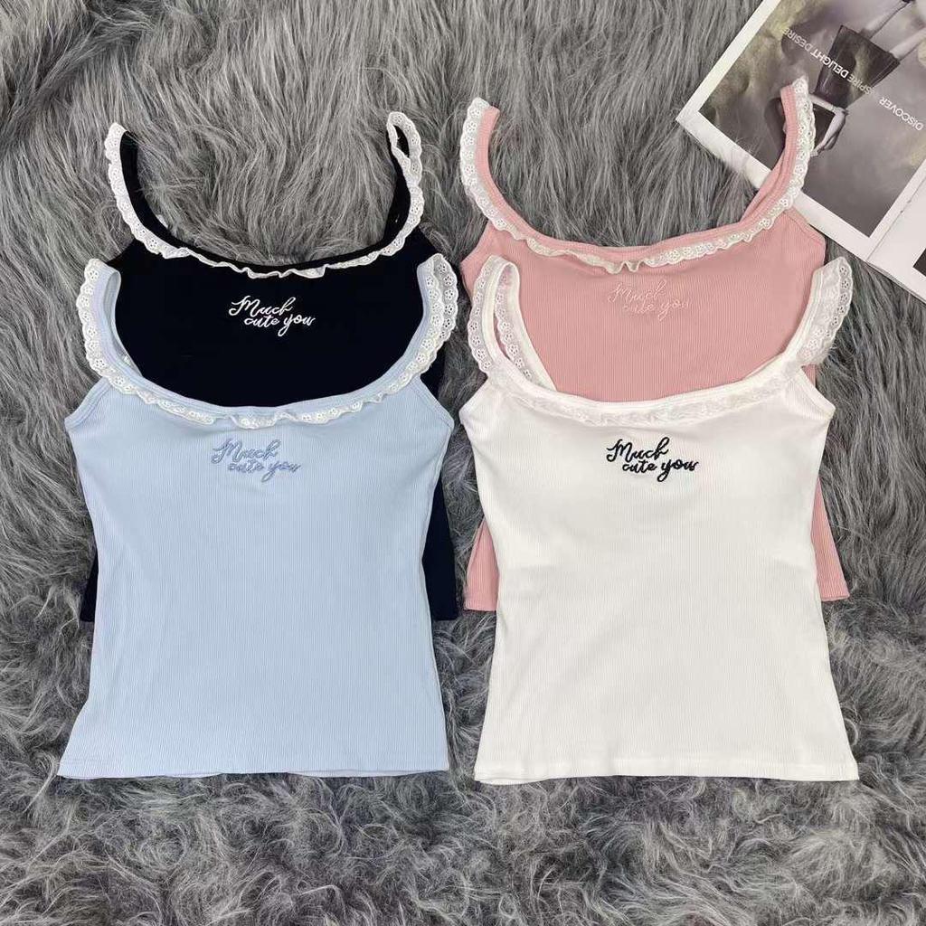 High-Quality Dopamine Lace Slim Fit Cotton Camisole with Latex Breast Pad - Sweet, Stylish Inner or Outer Wear for Women