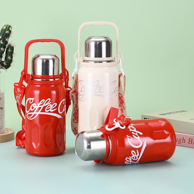 High-Capacity 316 Stainless Steel Thermos Cup, Coca-Cola Style, Portable Sports Water Bottle for Men & Women.