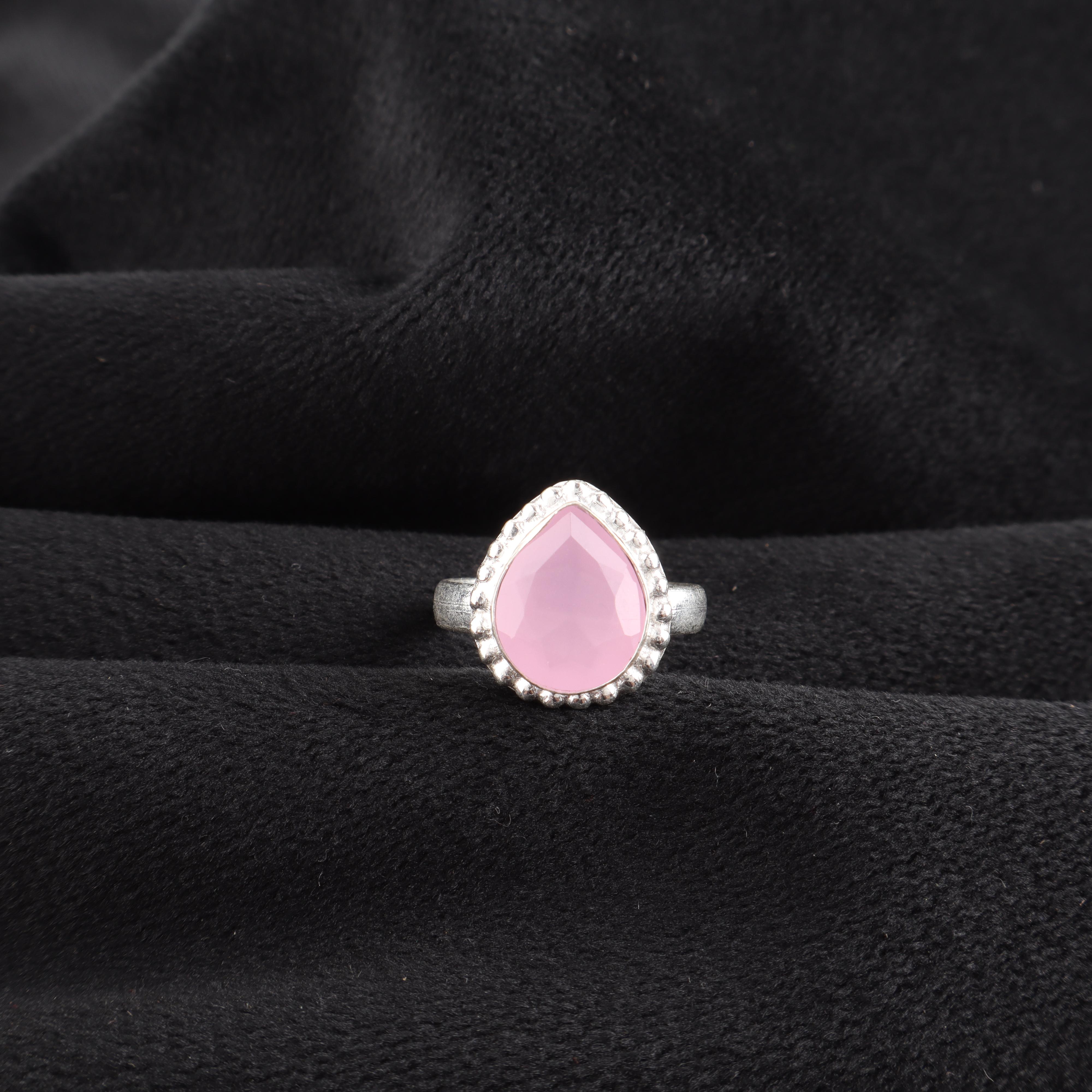 

Natural Rose Chalcedony Gemstone 925 Sterling Silver Jewelry Handmade Partywear Ring For Wife RR-77-19 13