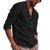 Cotton Linen Men's Long-Sleeved Shirts Summer Solid Color  Stand-Up Collar Casual Beach Style Plus Size