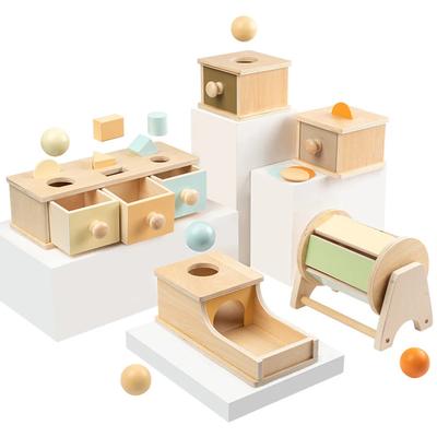 Montessori Makronenfarbe Kreiselnde Trommel Zuordnungs-Münzbox Permanenzbox Runde Rechteckige Box Sensorisches Spielzeug für Kinder für Babygeschenke