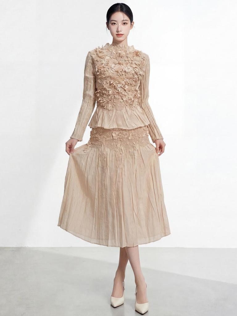 2026 Spring Women's Embroidered Pleated Skirt Suit - High-End Miyake Style