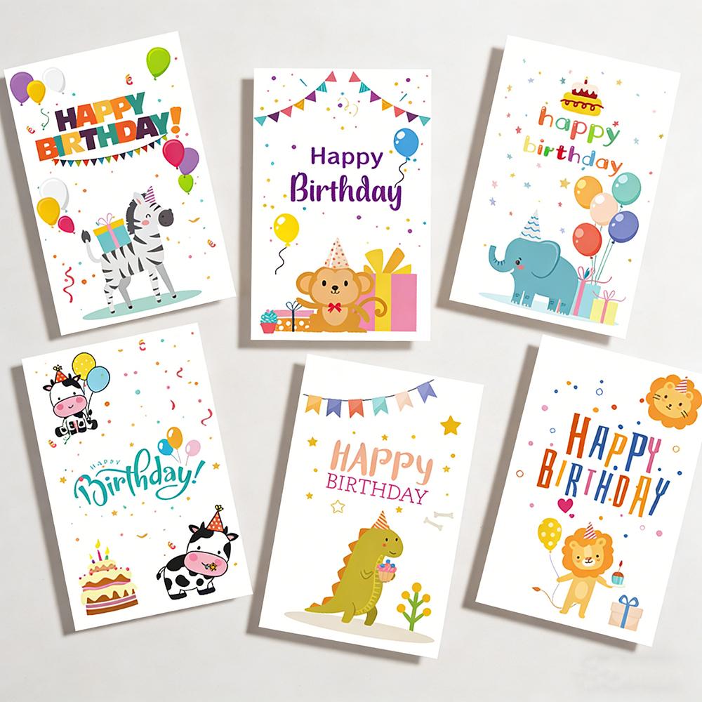 6 Cards+6 Envelopes Birthday Greeting Cards English Blessings Small Cards Party Decoration Cards with Envelopes