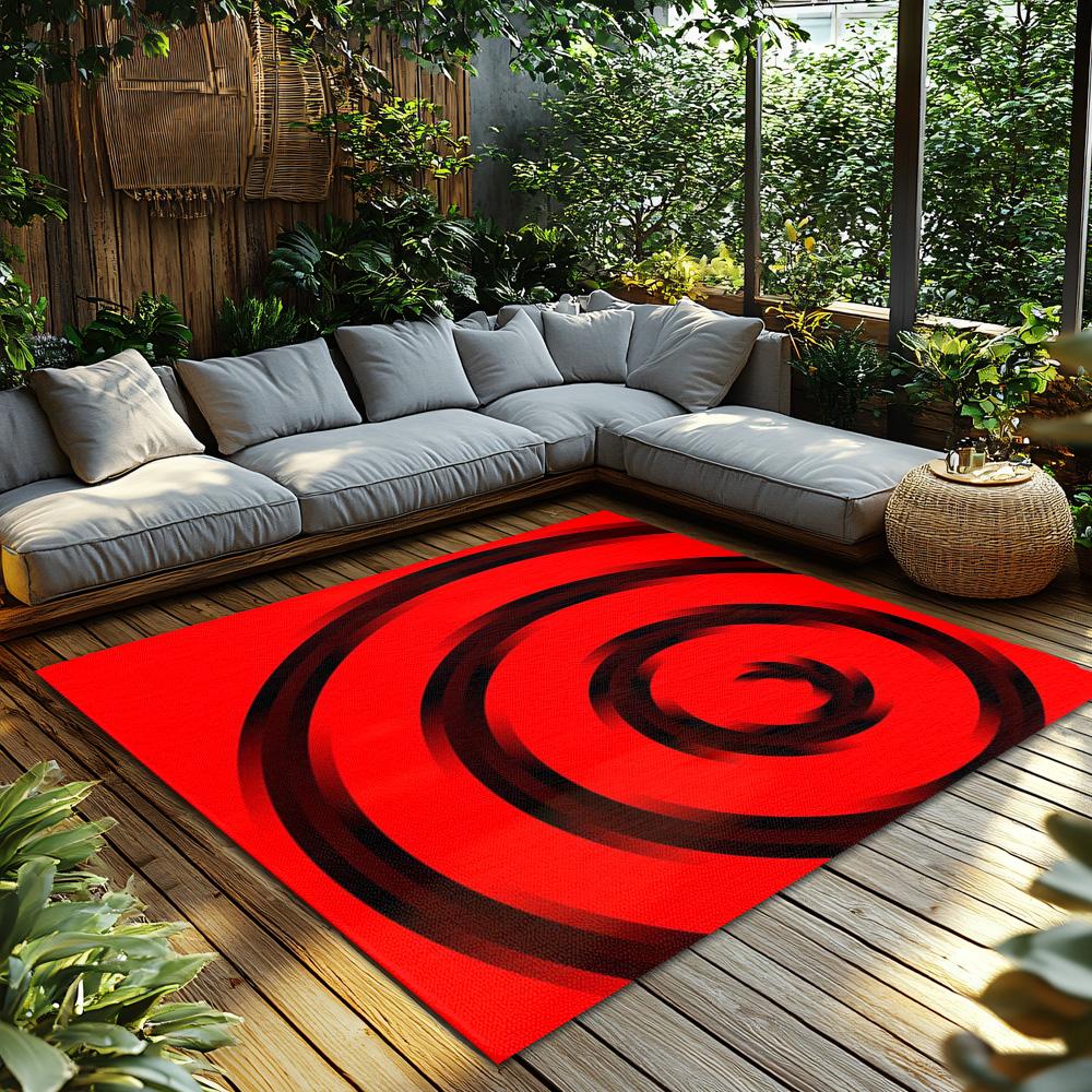 Tuniu Red Black Geometric Round Area Rug Non-Slip Floor Mat for Living Room Bedroom Kitchen Decor