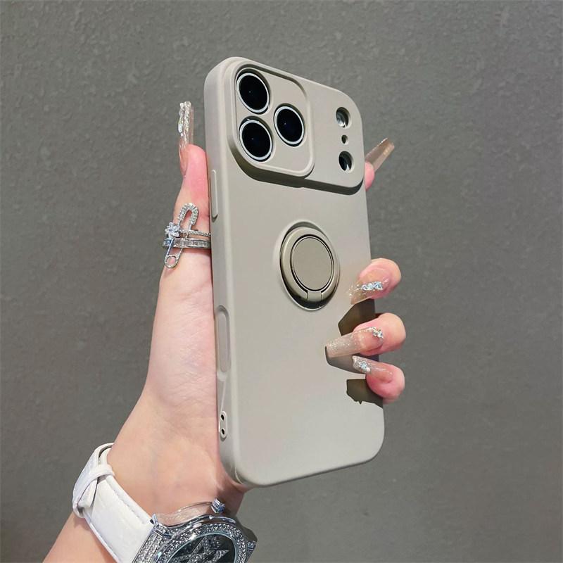 With Ring Holder Stand Shockproof Phone Case For iPhone 17 Air 16e 15 14 13 12 11 Pro Max Plus Xs XR Mini Matte Silicone Soft Back Cover