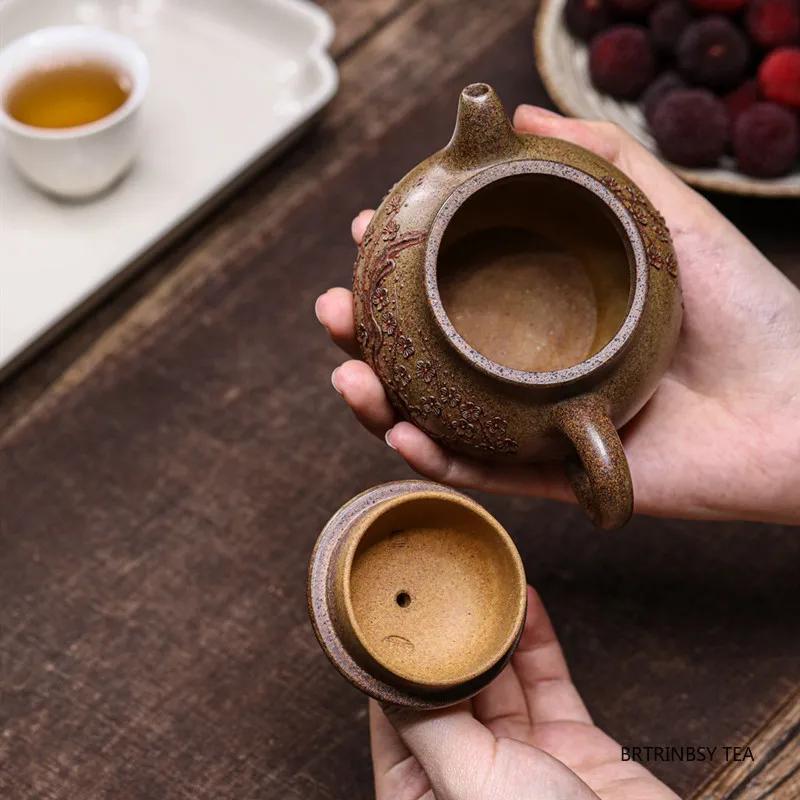 190ml Yixing Handmade Purple Clay Teapot Chinese Household Beauty Tea Pot Hand-carved Flowers Kettle Tradition Zisha Tea Set