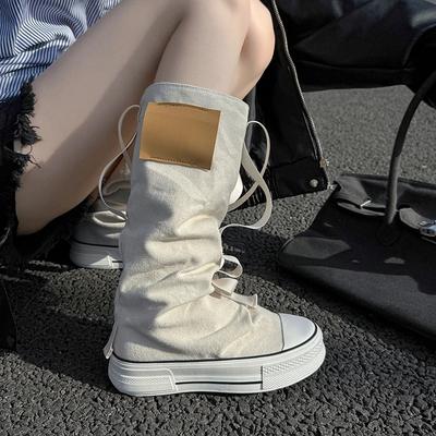New Women's Boots Mid-calf Canvas Boot Breathable Casual Boots Designer Women Pants Tube Stack Boot Student Canvas Boots