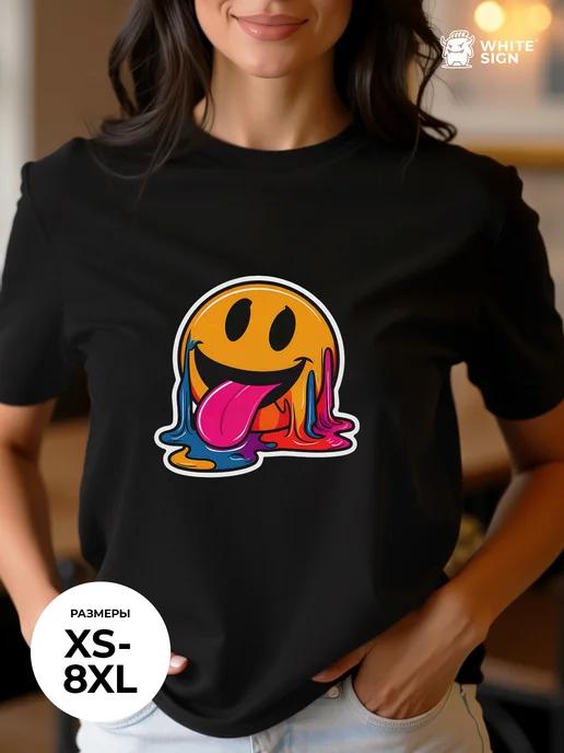 Youth-style Melting Smiley oversized T-shirt L