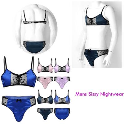 Pánské spodní prádlo Sissy Oblek z průhledné síťoviny Patchwork podprsenka Top s kalhotkami Tanga Noční prádlo Spodní prádlo Night