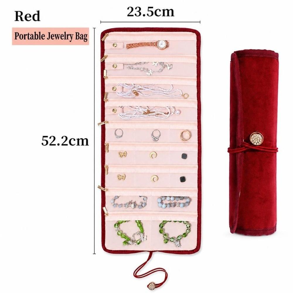 Sac de rangement pliable pour bijoux Pochette rouleau portable pour bijoux Colliers Boucles d'oreilles Bagues Bracelets