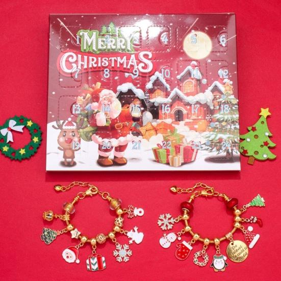 Christmas Surprise Bracelet Set 24 Grid Festive Designs Cartoon Decoration Blind Box with Santa Snowflakes