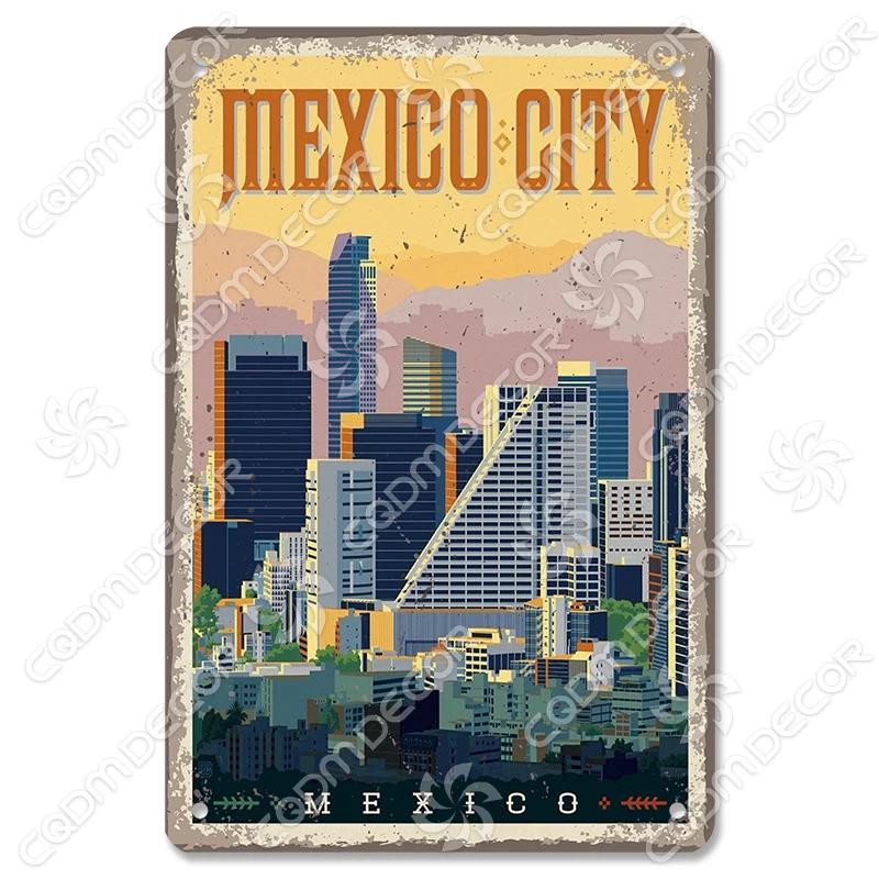 Scenografia della Capitale Insegna di Latta Piastra di Metallo Canada Messico Grecia Dubai Poster in Metallo Decorazione Murale Vintage per Caffè Soggiorno Casa