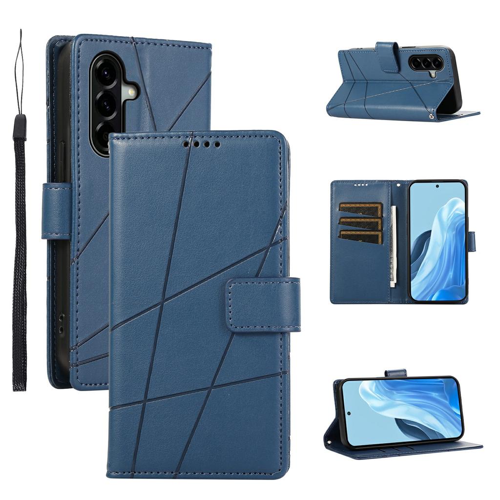 For Samsung Galaxy A57 5G Phone Case Line Imprint Leather Wallet Cover with Wrist Strap