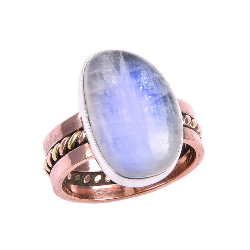 Natürlicher Regenbogen-Mondstein Edelstein Zweifarbig 925 Sterlingsilber Ring Gr. 6.5 f6t12