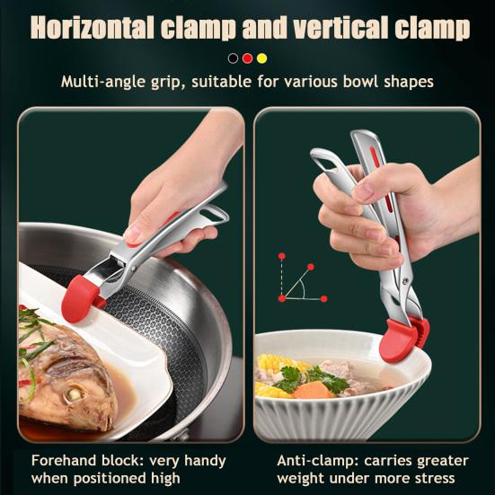 Verbrühschutz-Clip Edelstahl Küchenzange Ergonomischer Griff Anti-Rutsch-Silikonklemme Heißplatten Schüsseln Kochgeschirr Handhabungsclip Kochwerkzeug
