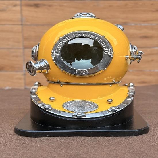 

Diving Helmet Yellow diving helmet Scuba Diving Helmet Diving helmet with wooden base Deep Sea Scuba Diver Helmet Best Gift