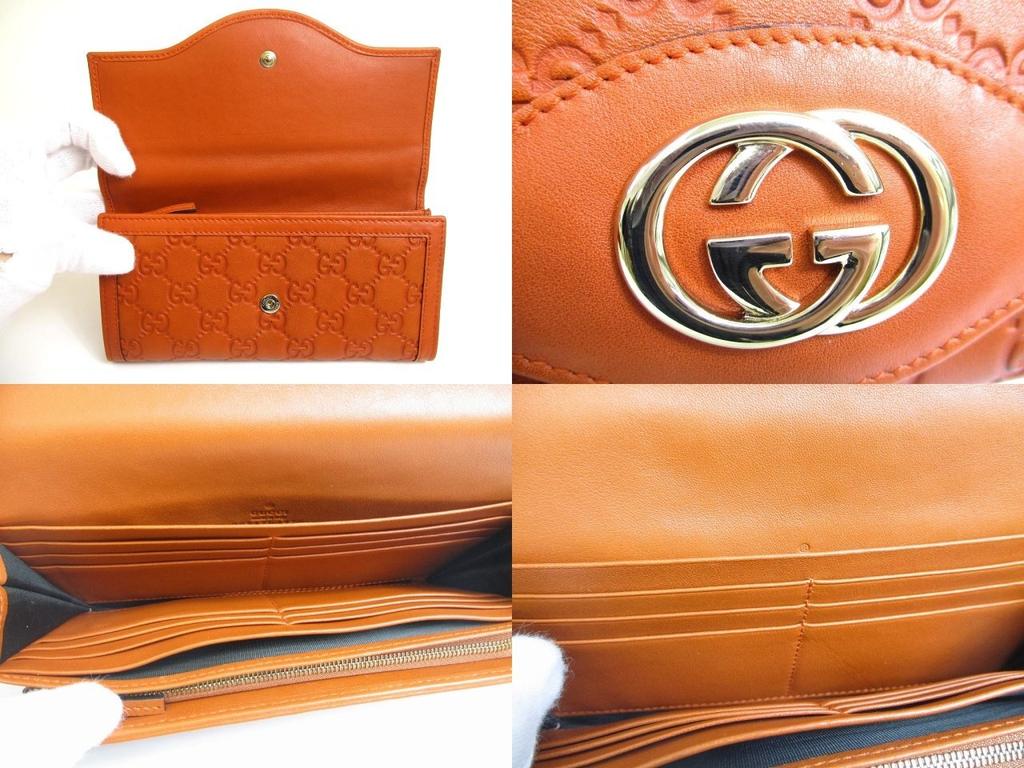 Authentic GUCCI Interlocking G Red Brown Leather Bifold Long Flap Wallet #a661  Refurbished