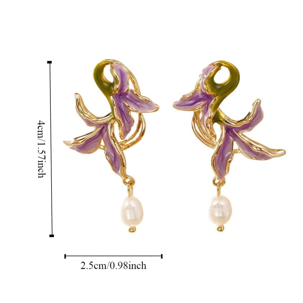 Elegant Drip Oil Earrings Gold Plated Pearl Pendant Earrings  Daily Wear