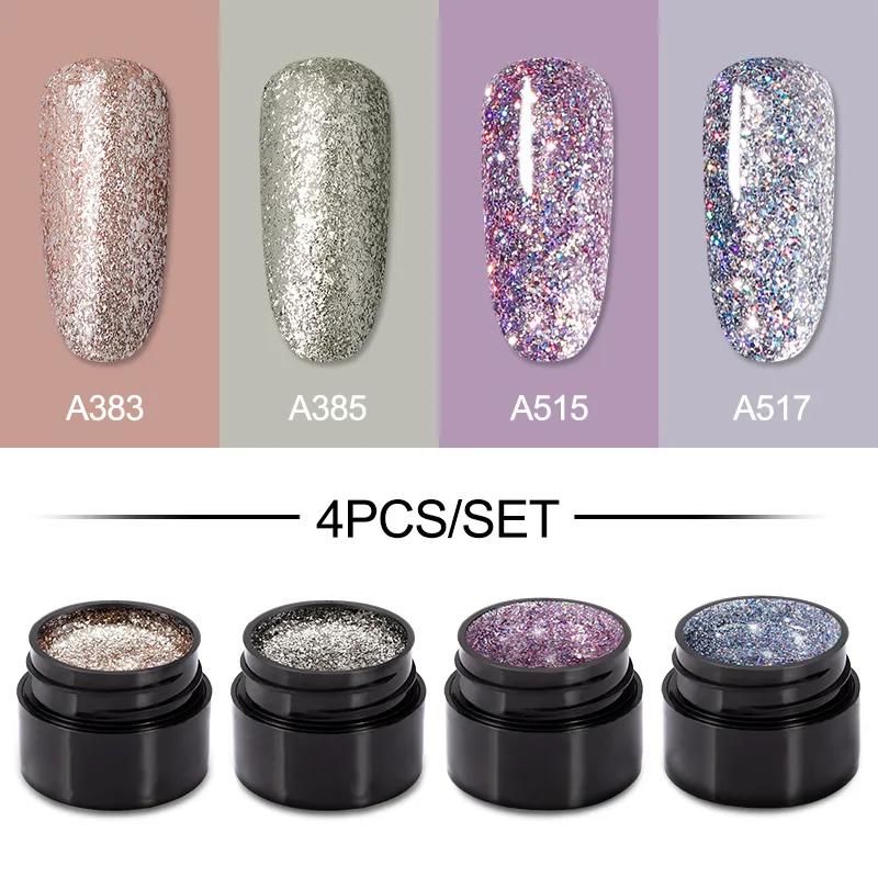 ROSALIND 4PCS Gel Nail Polish Lot Set Glitter Nail Gel Polish Soak Off UV Nail Polish Gel Set