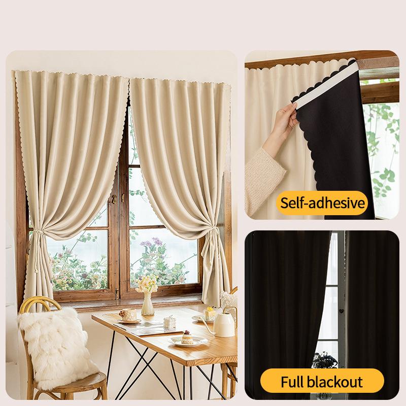 Solid Color 100% Blackout Curtains Convenient No Drilling Window Curtains for Living Room Bedroom Sun Protection Privacy Drapes