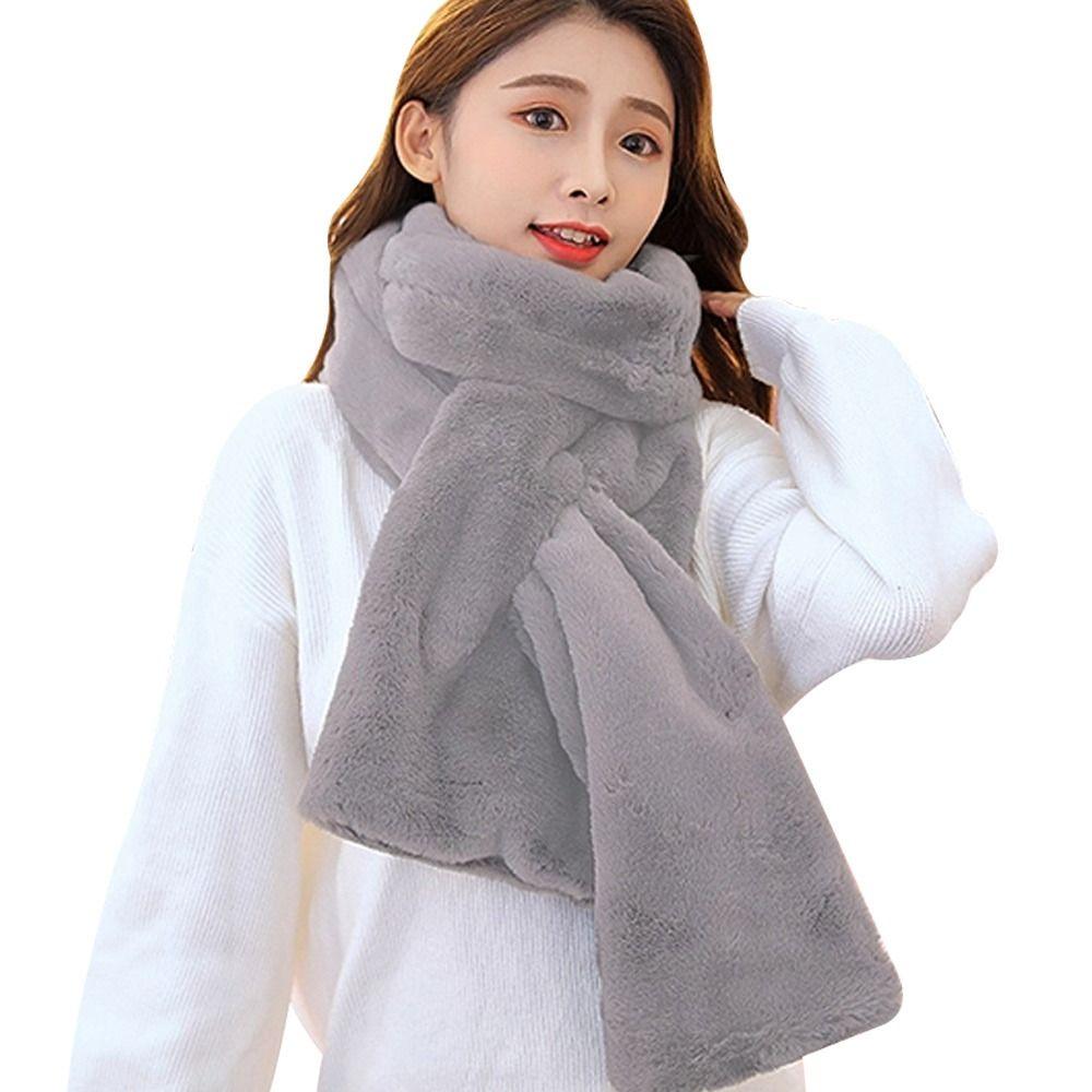 Fashion Thicken Warm Faux Fur Winter Scarf Soft Plush Cold-proof Neck Protector Windproof Solid Color Shawl Scarves for Women