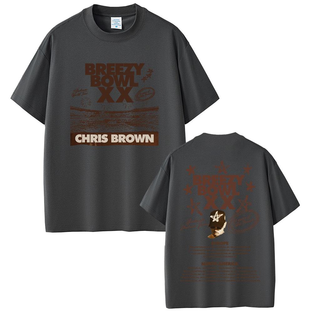 Rapper Chris Brown Breezy Bowl XX 2025 Tour T-shirt Men Women Casual Cotton Vintage T Shirts Summer Hip Hop Oversized T-shirts