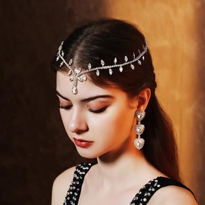 New Bridal Tiara Rhinestone Forehead Hair Chain Wedding Prom Party Jewelry Ethnic Style Forehead Chain Hair Band