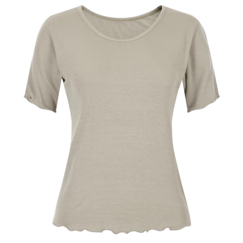 Shop   Women U Neck Rib Silk ShorT Sleeve T shirT Dai Wsh 20553 Black