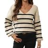 Women's Colorblock Striped Tie Knit Sweater - Loose Fit Pullover Top for Fall Winter