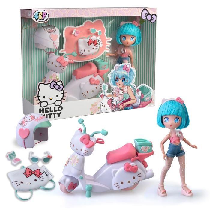 Hello Kitty Super Fans 20 cm Poupée rose avec scooter et accessoires