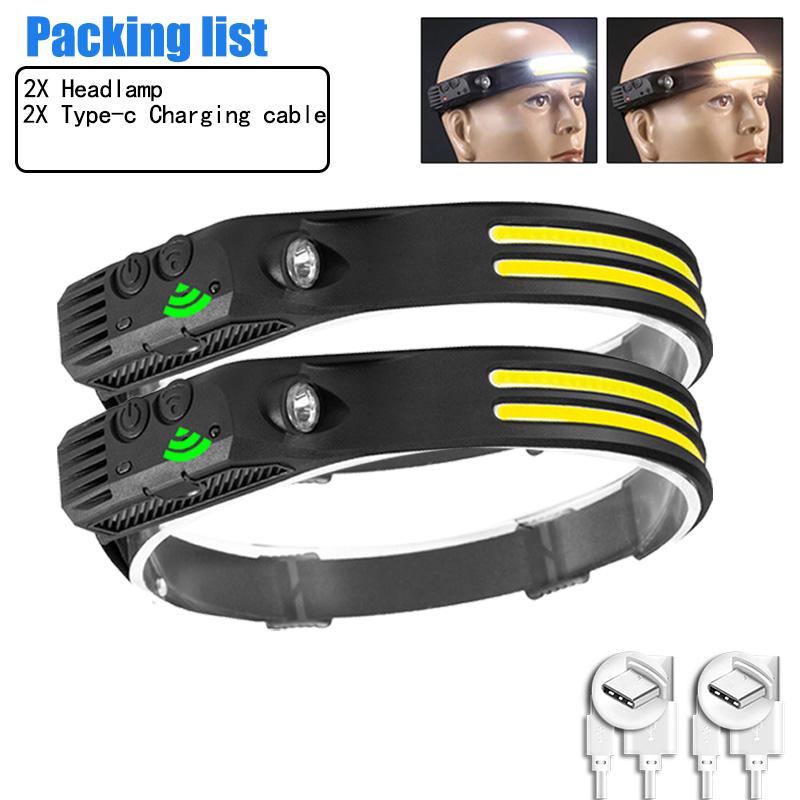 1-15Pcs LED Induction Headlamp USB Rechargeable Head Flashlight Powerful Camping Head Lantern Fishing Headlight 18650 Battery