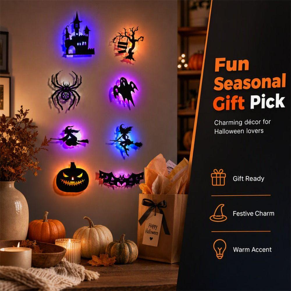 3D Effect Night Light Stickers Hollow Cutout 3D Wall Decals New Halloween Wall Stickers  Home Decor