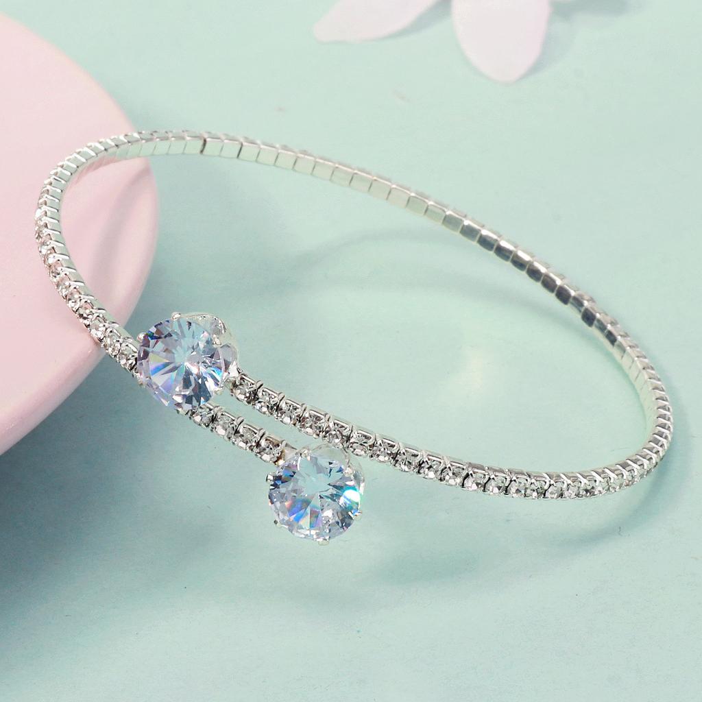 Minimalist Personalized Open Elastic Bangle High End Zircon Diamond Bracelet Daily Versatile Fashion Jewelry For Women
