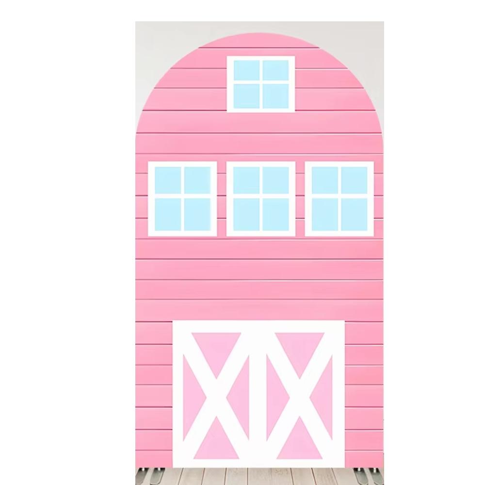 BEPAN Pink Kuh-Thema Bogen-Säulen-Hintergrund anpassbar Baby-Geburtstagsparty Taufe Babyparty Dekorations-Requisiten Stretch-Stoff