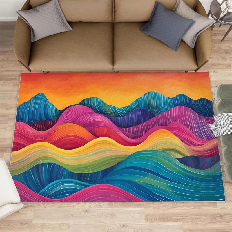 Yoga Woman with Tropical Leaves Area Rug Boho Watercolor Fitness Print Carpet Non-Slip Indoor Floor Mat for Living Room Bedroom