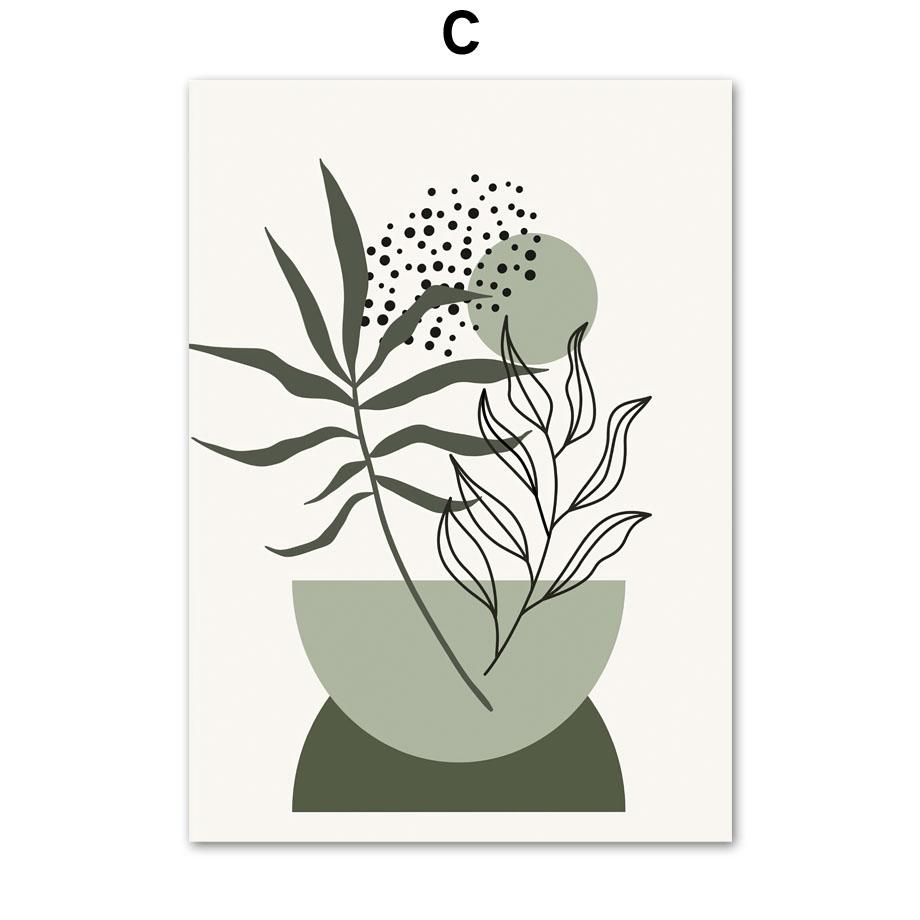 Abstract Geometric Poster Boho Leaves Arches Mid Century Modern Wall Art Print Canvas Painting Wall Pictures Living Room Decor