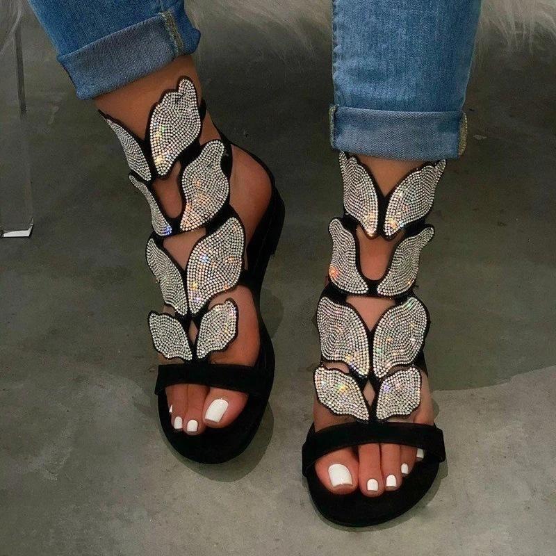 Flat Bottom Rhinestone Women's Sandals Buckle Large Size Fashion Wish