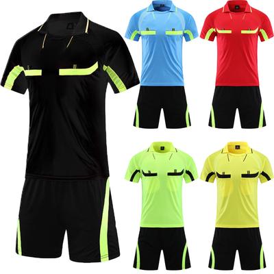 Men Referee Tracksuit Contrast Color Turn Down Collar Short Sleeve Pocket T Shirt Elastic Waist Shorts Football Uniform