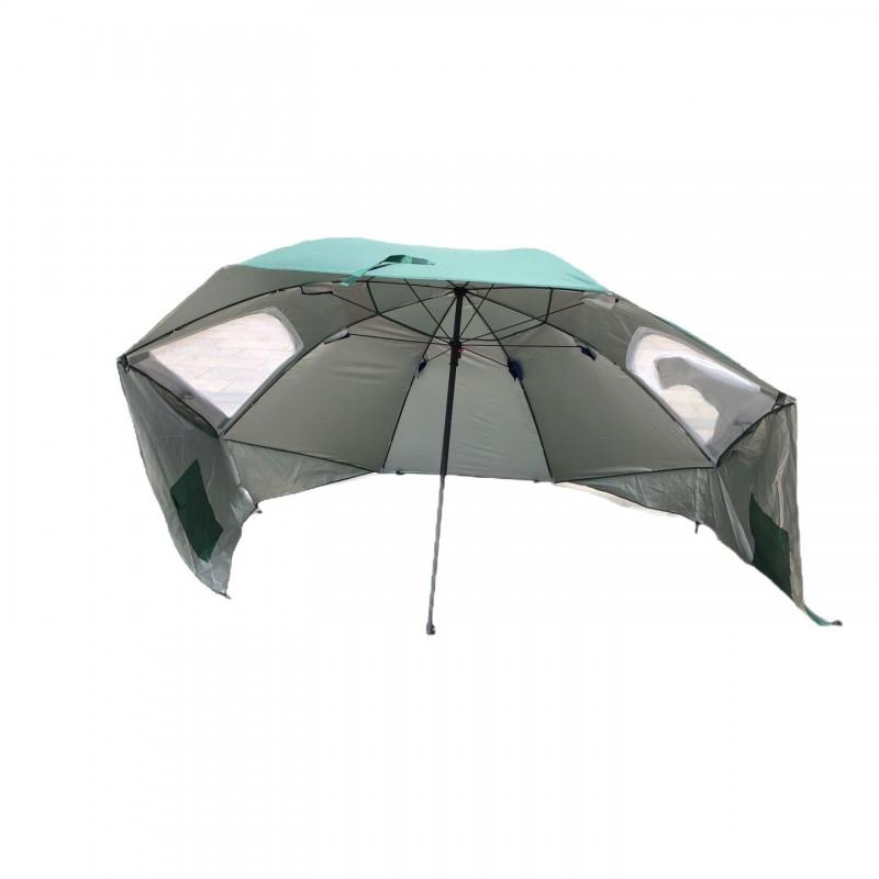 2.4m Oxford Fabric Beach Umbrella With Window Fishing Sun Protection UPF40 Manual Open 8-Rib Iron Frame