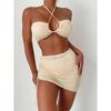 Solid color new neck sexy swimsuit with skirt three-piece split swimsuit women